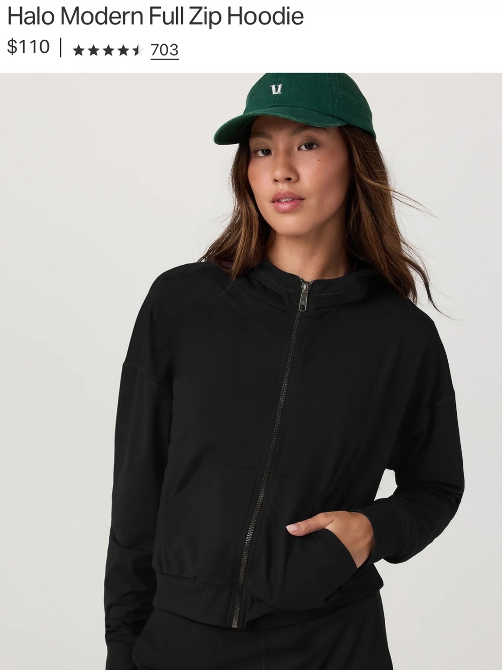 Vuori Women’s Halo Modern Full zip hoodie, true black, size xs